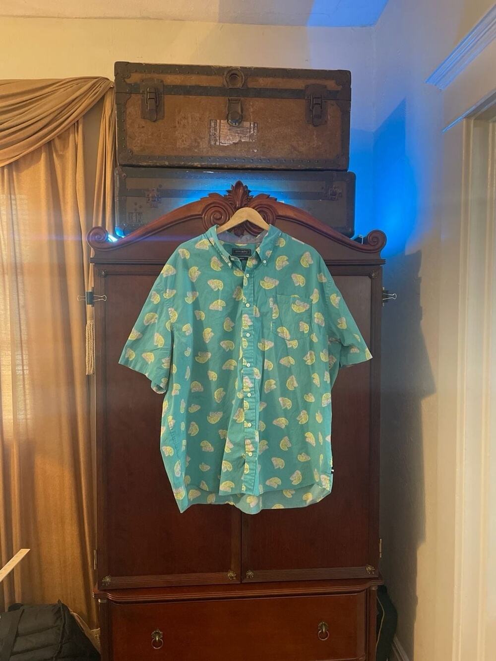 Crown & Ivy Men's Classic Fit Short Sleeve Citrus Print Shirt, Size 3X